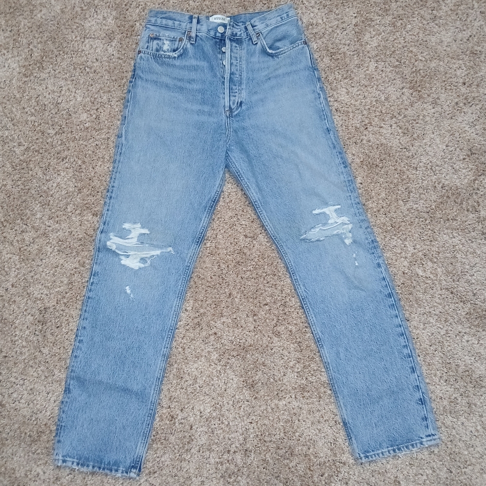AGOLDE 90s Pinch Waist Jeans Backdrop Wash Distressed Ripped Button Fly Size 26